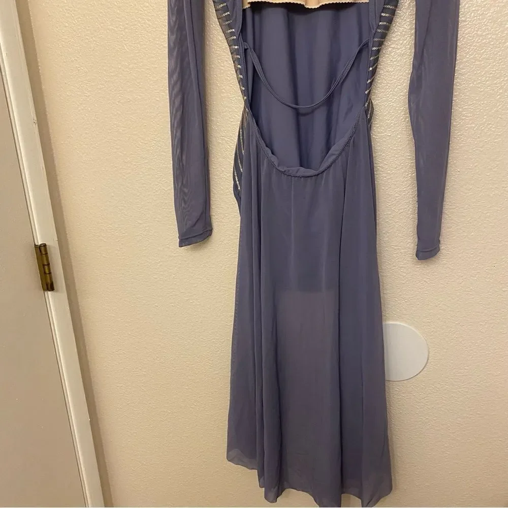 WEISSMAN Elite solo Dance costume slate blue Radiant Sequin Mesh Dress D11490 SA